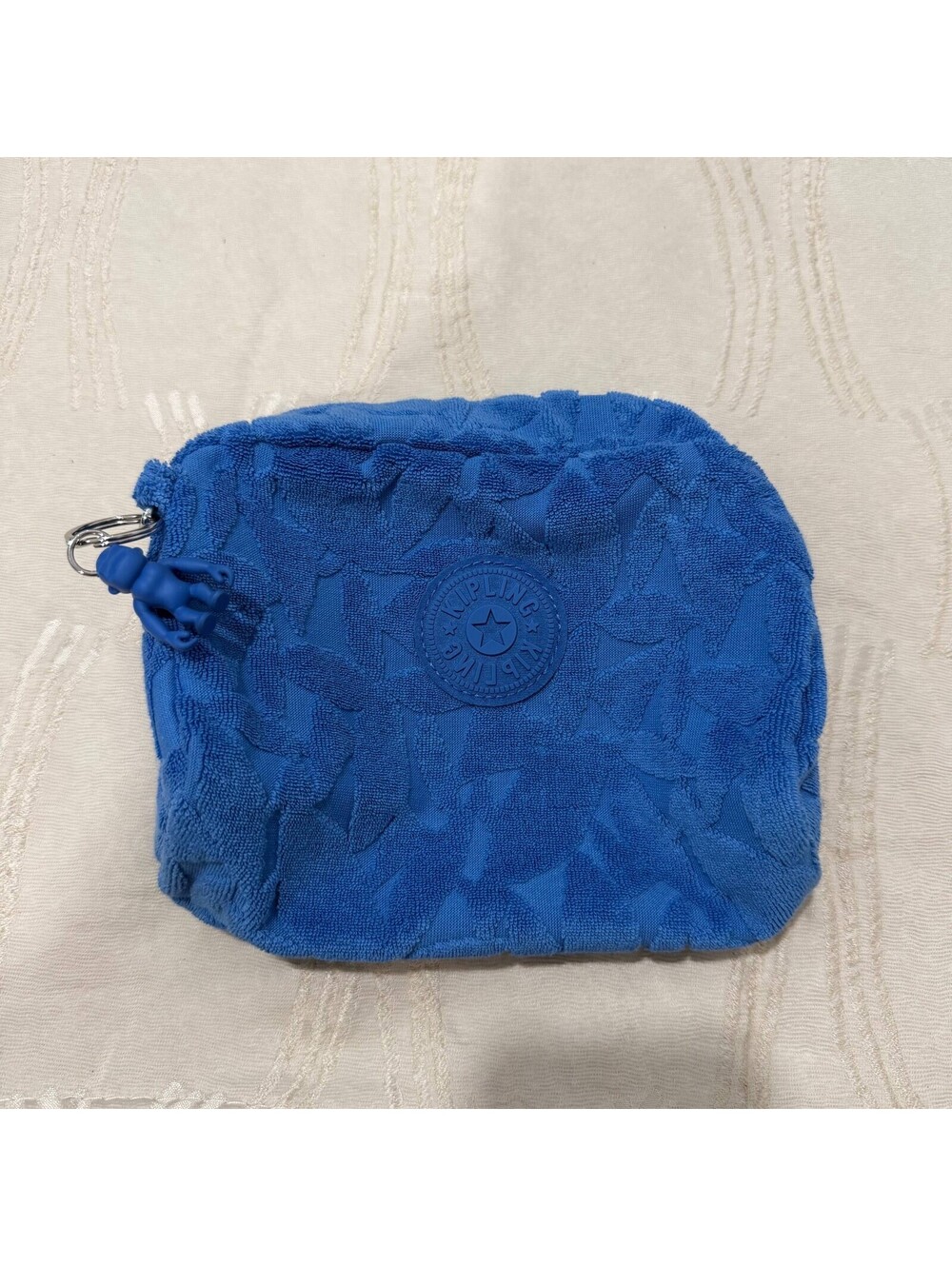 Kipling Live Light Blue Terry Cloth Cosmetic Makeup Toiletry Pouch Monkey EUC